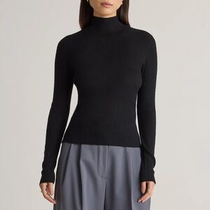 Quince Featherweight Cashmere Ribbed Mockneck Sweater Black Size Large